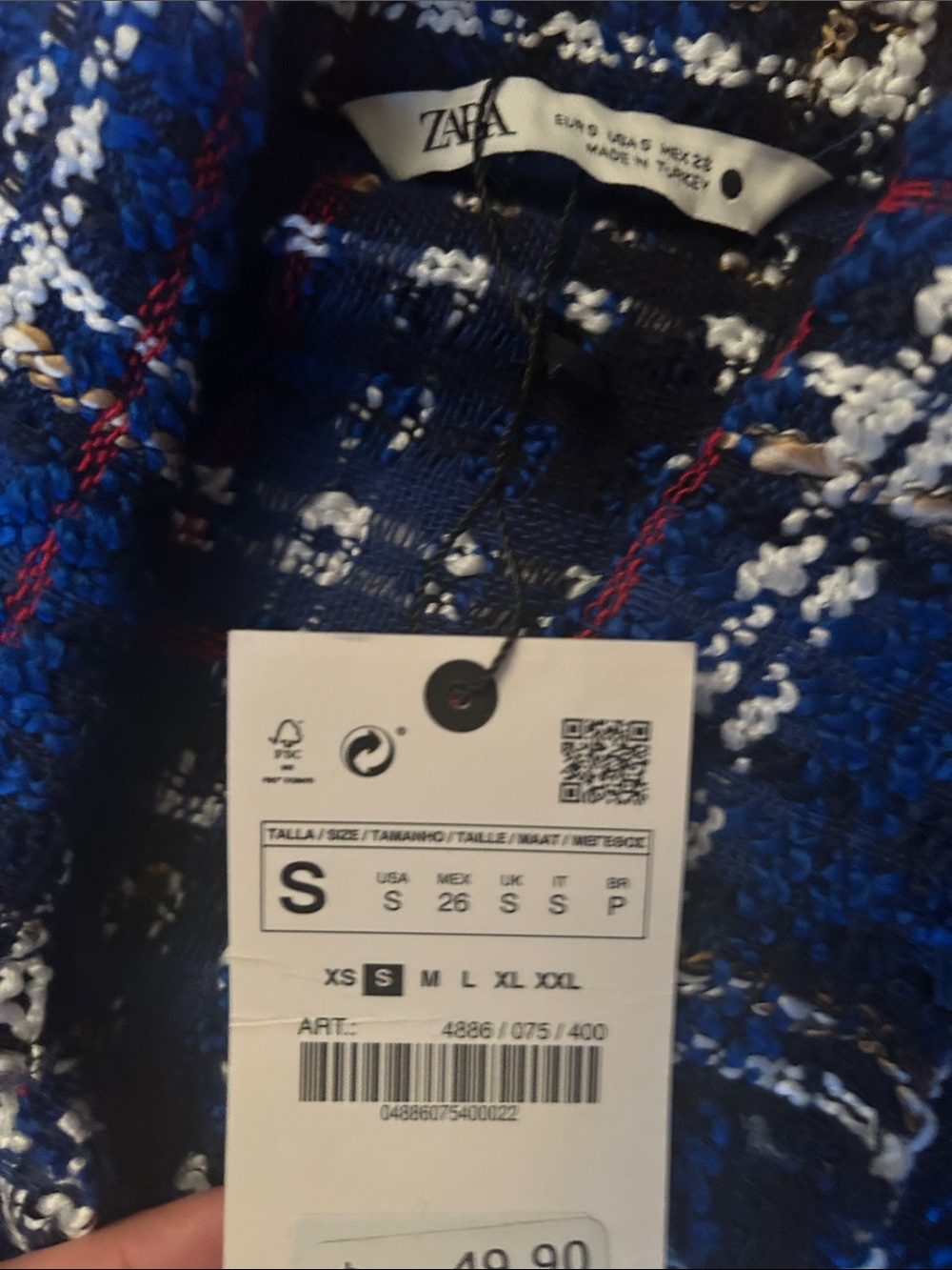 ZARA Blue Plaid Tweed Textured Sleeveless Button-Up dress, S - Picture 10 of 10